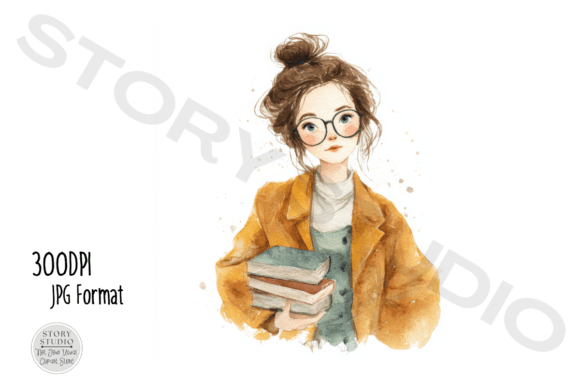 Cute Student Girl Book Lover Clipart