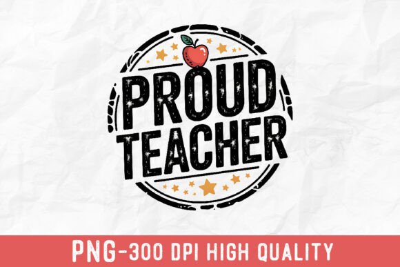 Distressed Proud Teacher Apple PNG