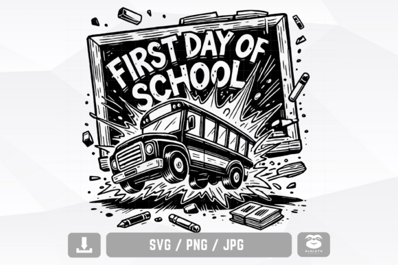 First Day of School Bus SVG with Exploding Chalkboard